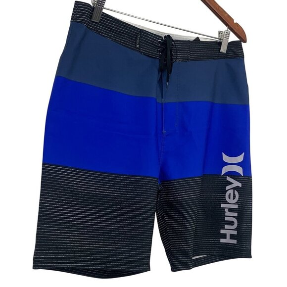 Hurley Mens Board Shorts Size 31 Blue Black Stripe Swim Surf Beach Pool EUC - Picture 5 of 10
